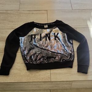 PINK Victoria's Secret Black and Silver Sequin Sweater